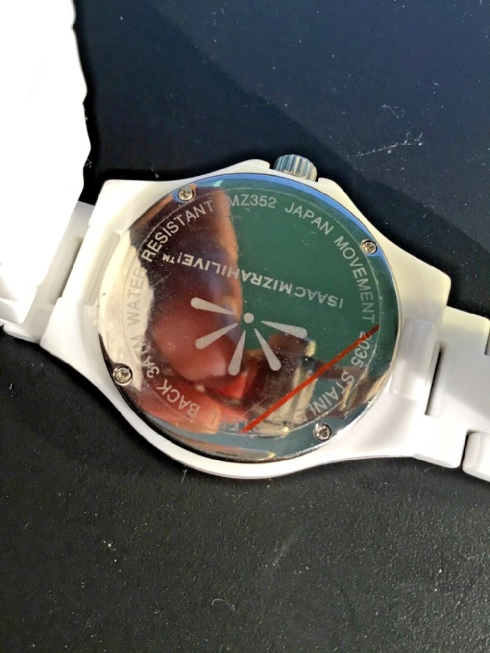 Isaac Mizrahi watch orange/red ceramic links floral bezel silvertone new battery - Picture 9 of 10